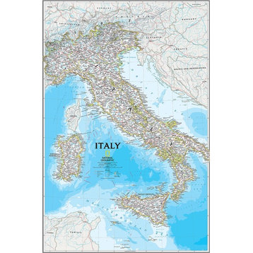 Classic Italy Map Wall Mural, Self-Adhesive Wallpaper