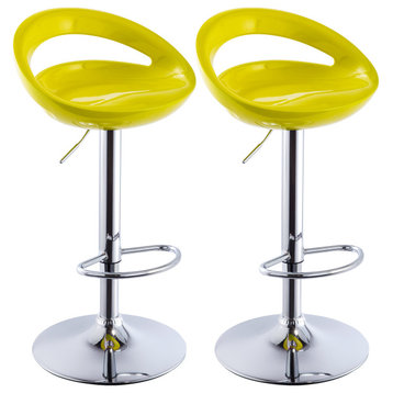 Set of 2 Glossy Low-Back Swivel ABS Bar Stools, Yellow