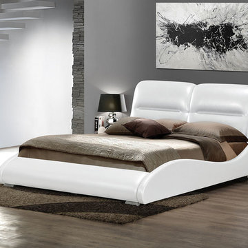 Romney Upholstered Bed, White Bycast PU