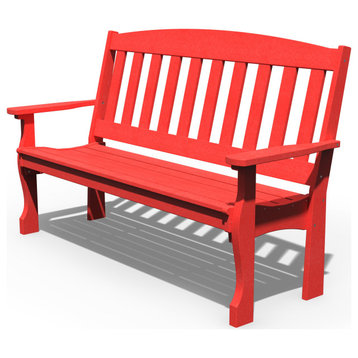Poly Lumber English Garden Bench, Red, 5 Foot