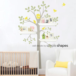 Tree Wall Decal - Shelving Tree Decal with Birds - Three Colors - Wall Decals