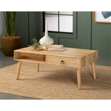 Coaster Mid-Century Wood Rectangular 1-Drawer Coffee Table in Natural
