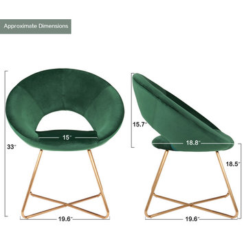 Open-Back Velvet Papasan Accent Chair, Dark Green