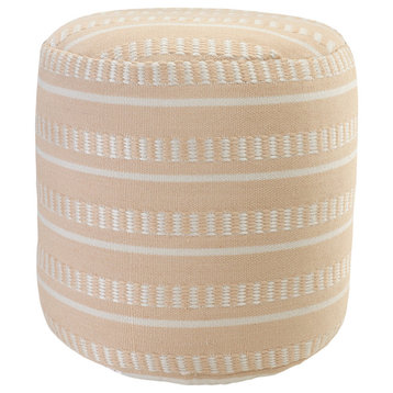 Dash and Stripe Geometric Indoor Outdoor Pouf, Peach/White