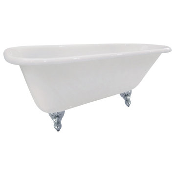 66" Cast Iron Roll Top Clawfoot Tub (No Faucet Drillings), White/Polished Chrome