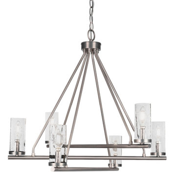 Trinity 6 Light Chandelier Shown, Graphite Finish With 2.5" Clear Bubble Glass