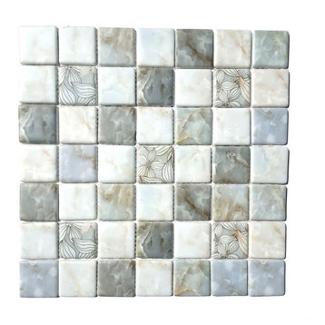 Glass Mosaic Tile Sheet Roma Square 2" Beige And Gray