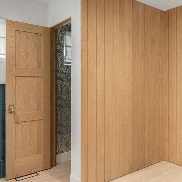 Wood panel door, walk-in closet — 90s Fixer, Reno interior design by Find Design