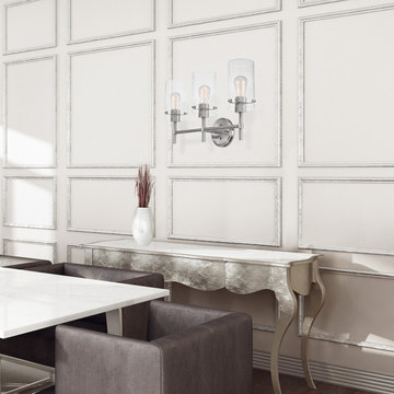 Cusco 3-Light Vanity Light, Brushed Steel, Clear Glass Shades