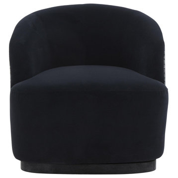 Reese Black Velvet Swivel Chair - Black