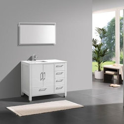 36" Gloss White Vanity with White Quartz Counter Top - Bathroom Vanities And Sink Consoles