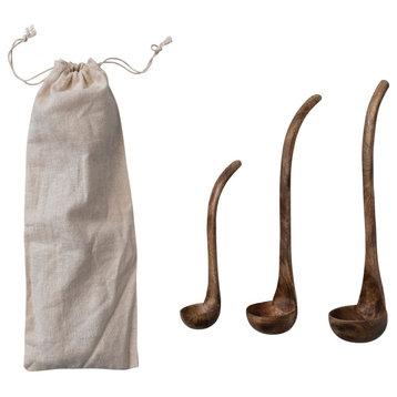 Wood Ladles in Drawstring Bag, Natural