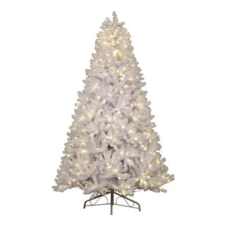 15' Classic White Pre-Lit Tree With Warm White Lights, A Metal Stand ...