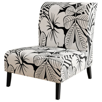Black And White Hibiscus Pattern Chair, Slipper Chair