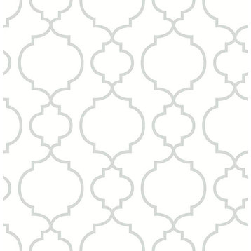 Modern Quatrefoil Wallpaper, White and Gray, Bolt