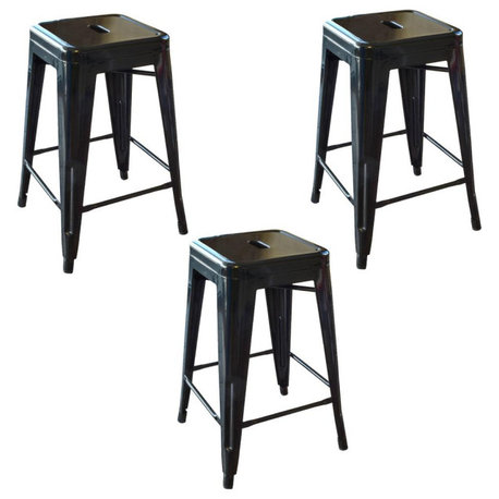 AmeriHome Loft Black 24 in. Metal Bar Stool - 3 Piece