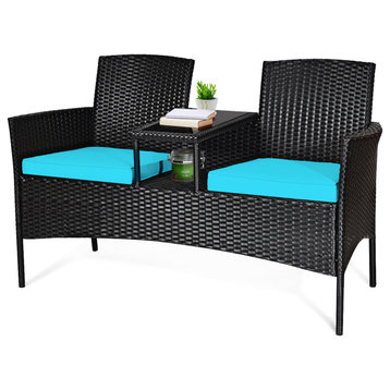 Costway Patio Rattan Set Seat Sofa Cushioned Loveseat Chairs Turquoise