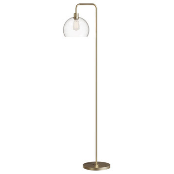 61.5" Matte Gold Floor Lamp With Slim-line Arched Design, Clear Glass Shade