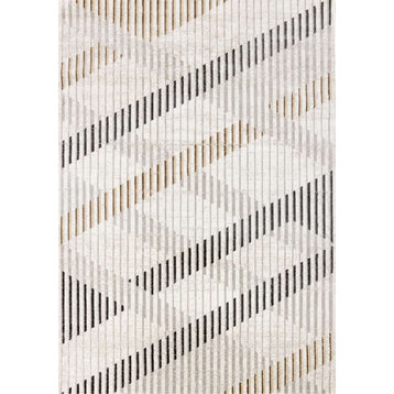 Washable Collection Multicolored Basketweaved Lines Area Rug, 7'10"x10'6"