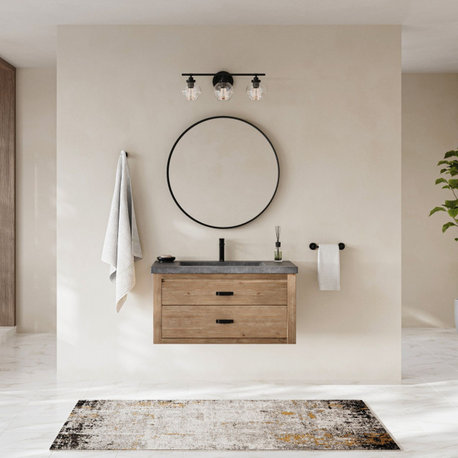 Kane Bathroom Vanity, Weathered Fir, 36", Single Sink, Wall Mounted