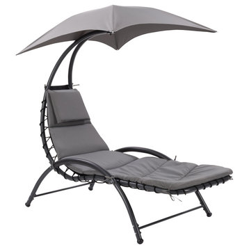 CorLiving Alora Gray Metal Frame Lounge Chair with Canopy and Removable Cushions