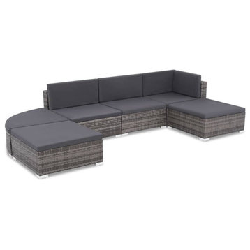 vidaXL Patio Furniture Set 6 Piece Outdoor Sofa and Table Poly Rattan Gray