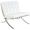 Exhibition Chair, Arctic White Leather, Inspired by Mies Barcelona Chair