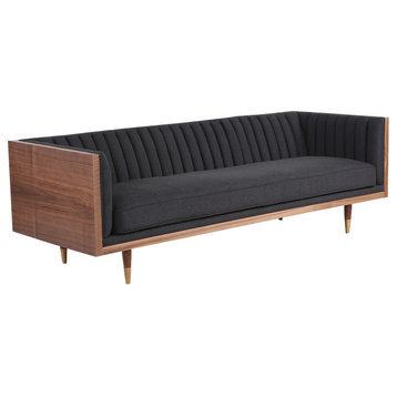 Kardiel Woodrow Linea Modern Sofa, Urban Ink Seat, Walnut Base