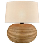 Elk Lighting - Elk Home Terran Outdoor Table Lamp, Matte White - The Terran table lamp presents a wide, rounded profile making it an excellent statement piece for a living room accent table or hallway console. Made from composite, this piece features a warm, natural wood tone finish, ideal for dressing a coastal or organic inspired setting with a rustic note. This piece is topped with a wide, round, hardback shade in light taupe, linen fabric.