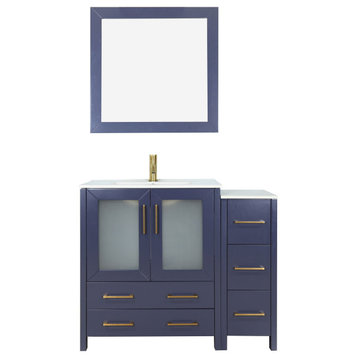 Vanity Art Vanity Set With Ceramic Top, 36", Blue, Led Touch-Switch Mirror