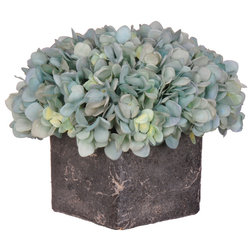 Transitional Artificial Flower Arrangements Artificial Hydrangea In Small Stone Cube