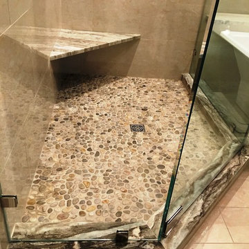 MASTER BATHROOM - Free Standing Tub / Crema Marfil Tile / White Reef Granite