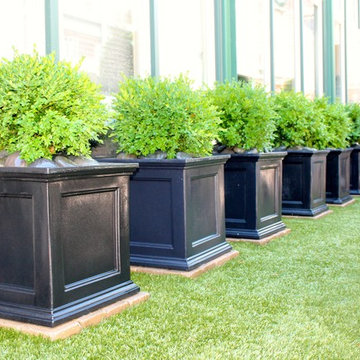 Boxwood Shrubs & Resin Planters + Hardscape