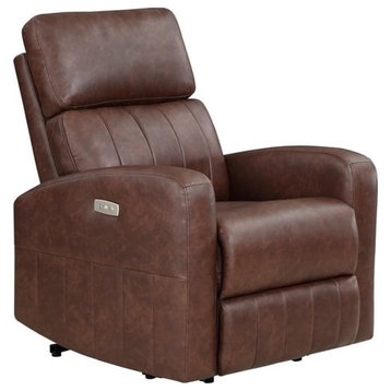 Pemberly Row Contemporary Faux Leather Power Lift Chair in Brown