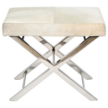H19" Chrome Stainless Steel Stool With Gray Leather Seat