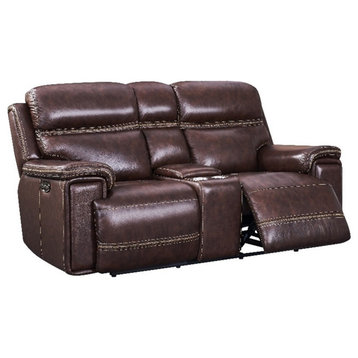 Leather Lusso Gaston Modern Genuine Leather Console Loveseat in Brown