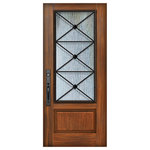 Knockety - Republic Fiberglass Door, Rain Glass, Right Hand Inswing - Comes in GunStock finish, Pre-Hung and Pre-Finished