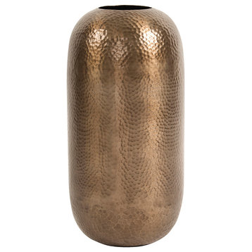 Oversized Metal Cylinder Vase With Hammered Deep Bronze Finish, Small