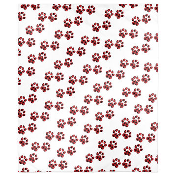 Plaid Paw Print Pattern 50x60 Sherpa Fleece Blanket