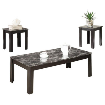 3 Piece Table Set With Marble Top, Black