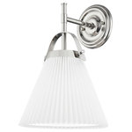 Hudson Valley Lighting - Aldridge 1-Light Wall Sconce, Polished Nickel - Traditional design with an updated look, Aldridge is pretty in pleats. A metal strap adds a spark of color above the classic cone-shaped shade that's pleated on the outside and smooth Belgian linen on the inside. Bright light spreads down from this highly usable, very adaptable style.