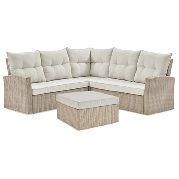 Canaan All-Weather Wicker Seating Set, Double Loveseat, Large Ottoman