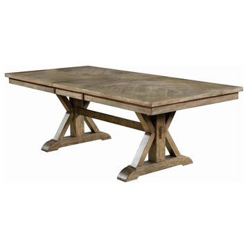 Transitional Style Wooden Dining Table With Trestle Base, Brown