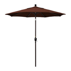 7.5' Bronze Push-Button Tilt Crank Aluminum Umbrella, Bay Brown Sunbrella