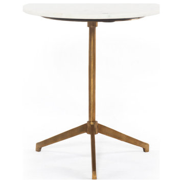 Aram End Table Raw Brass, Polished White Marble