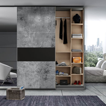 Sliding Fitted Wardrobe With Frame in Concrete Finish by Inspired Elements