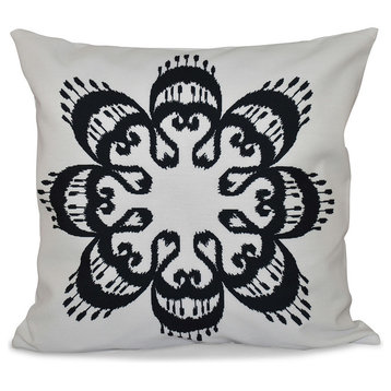 Ikat Mandala, Geometric Print Pillow, Black, 20"x20"