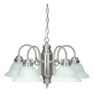 5 Light Chandelier Br Nickel / Alabaster Glass - Traditional