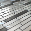 11.7"x12" Thin Stainless Brick Mosaic, Silver and Black, Set of 11