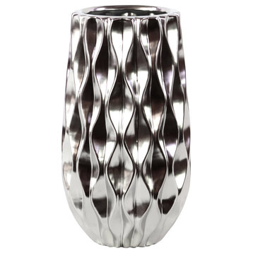 Ceramic Vase With Embossed Wave Design, Large